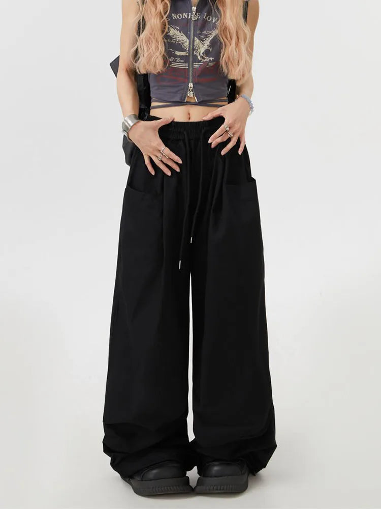 Y2K High Waist Cargo Pants - Loose Wide Leg Streetwear Trousers