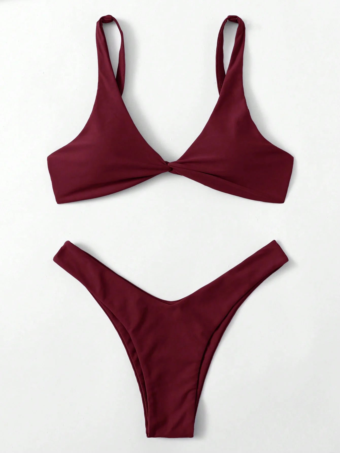 Solid Tie Brazilian Bikini Set - Low Waist High Leg Swimwear