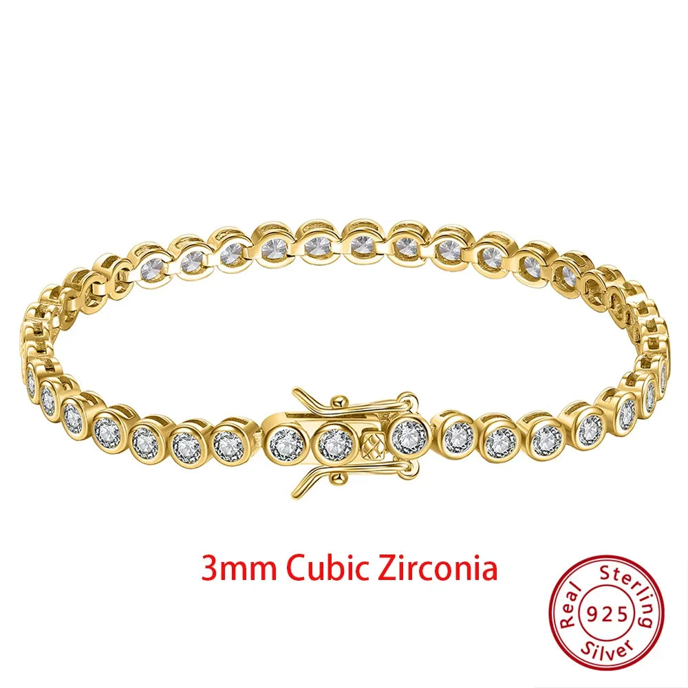 925 Sterling Silver Clear CZ Tennis Bracelet - Shiny Layering Chain