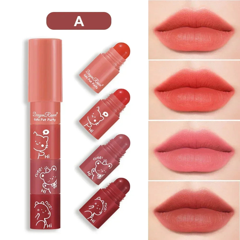 4-in-1 Matte Lipstick Crayon Kit - Waterproof Velvet Lip Color