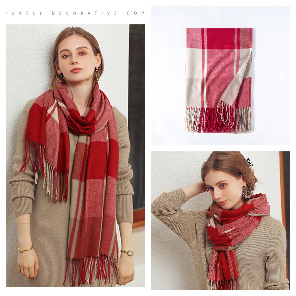 Classic Plaid Blanket Scarf - Cashmere-Feel Large Warm Shawl