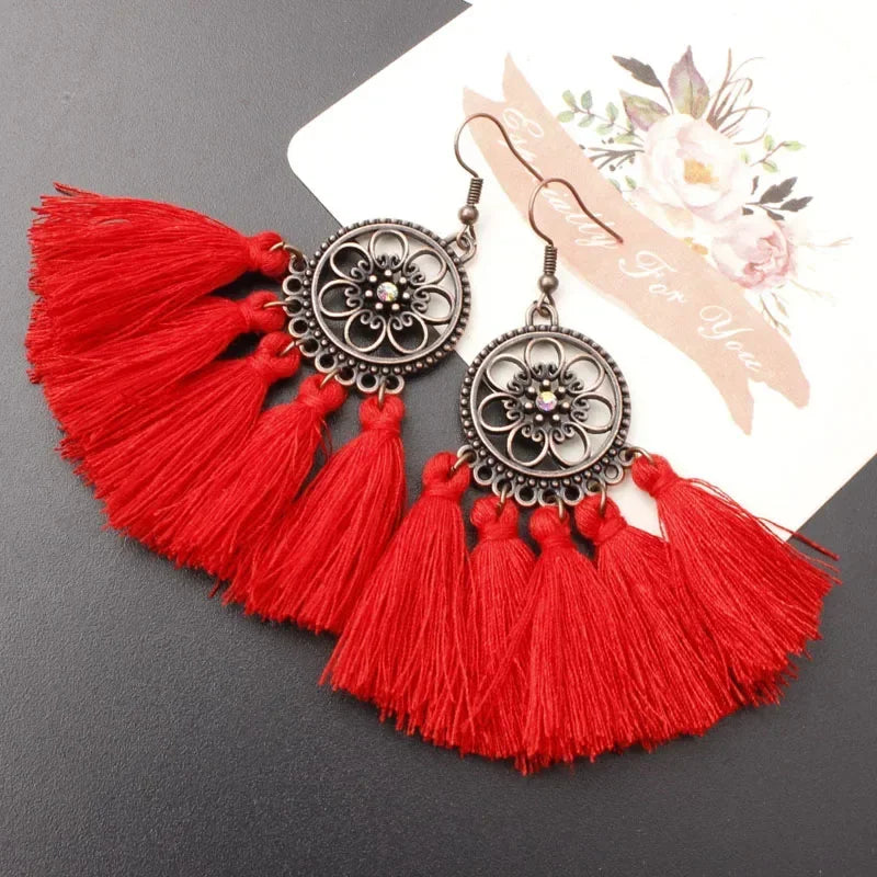 Bohemian Tassel Drop Earrings - Ethnic Red Sector Party Jewelry
