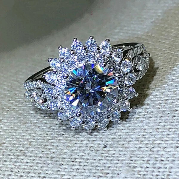 White Zircon Engagement Ring - Silver Color Anniversary Bridal Jewelry
