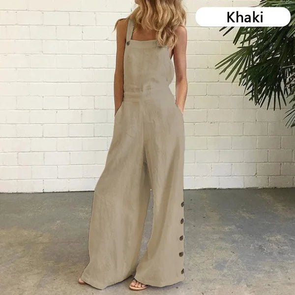 Sleeveless Loose Jumpsuit - Wide Leg Pockets Summer Outfit
