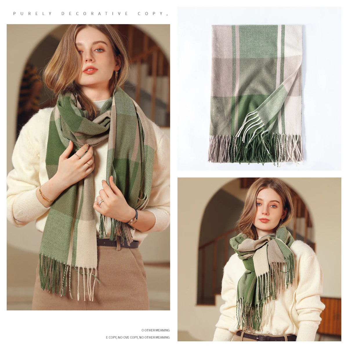 Classic Plaid Blanket Scarf - Cashmere-Feel Large Warm Shawl