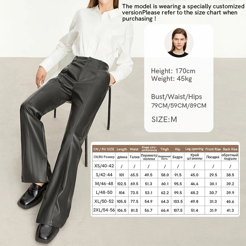 PU Leather Straight Slit Pants - Minimalist Floor Length Trousers