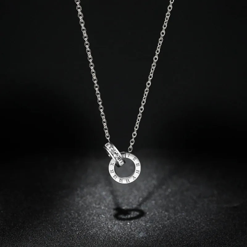 Crystal Circle Roman Choker Necklace - Stainless Steel Pendant Jewelry