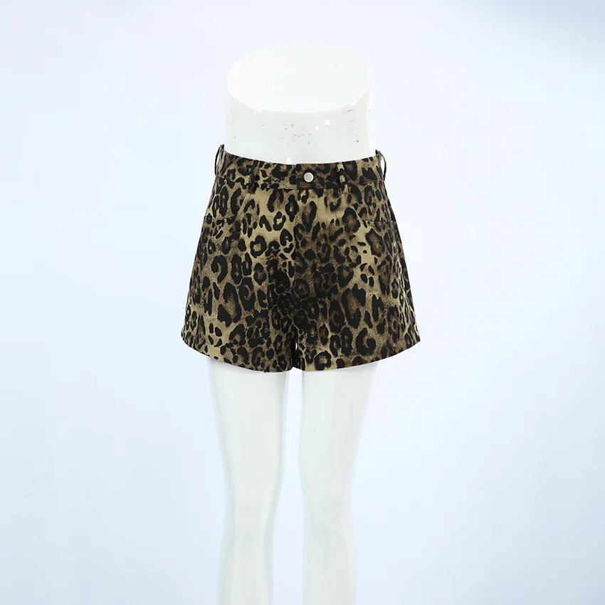 Leopard Print Y2K Shorts - Zipper Pocket Summer Statement Shorts