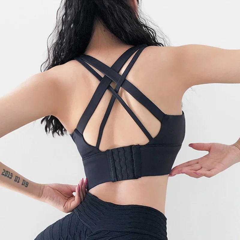 Mesh Sports Bra Crop Tank - Shockproof Running Workout Top