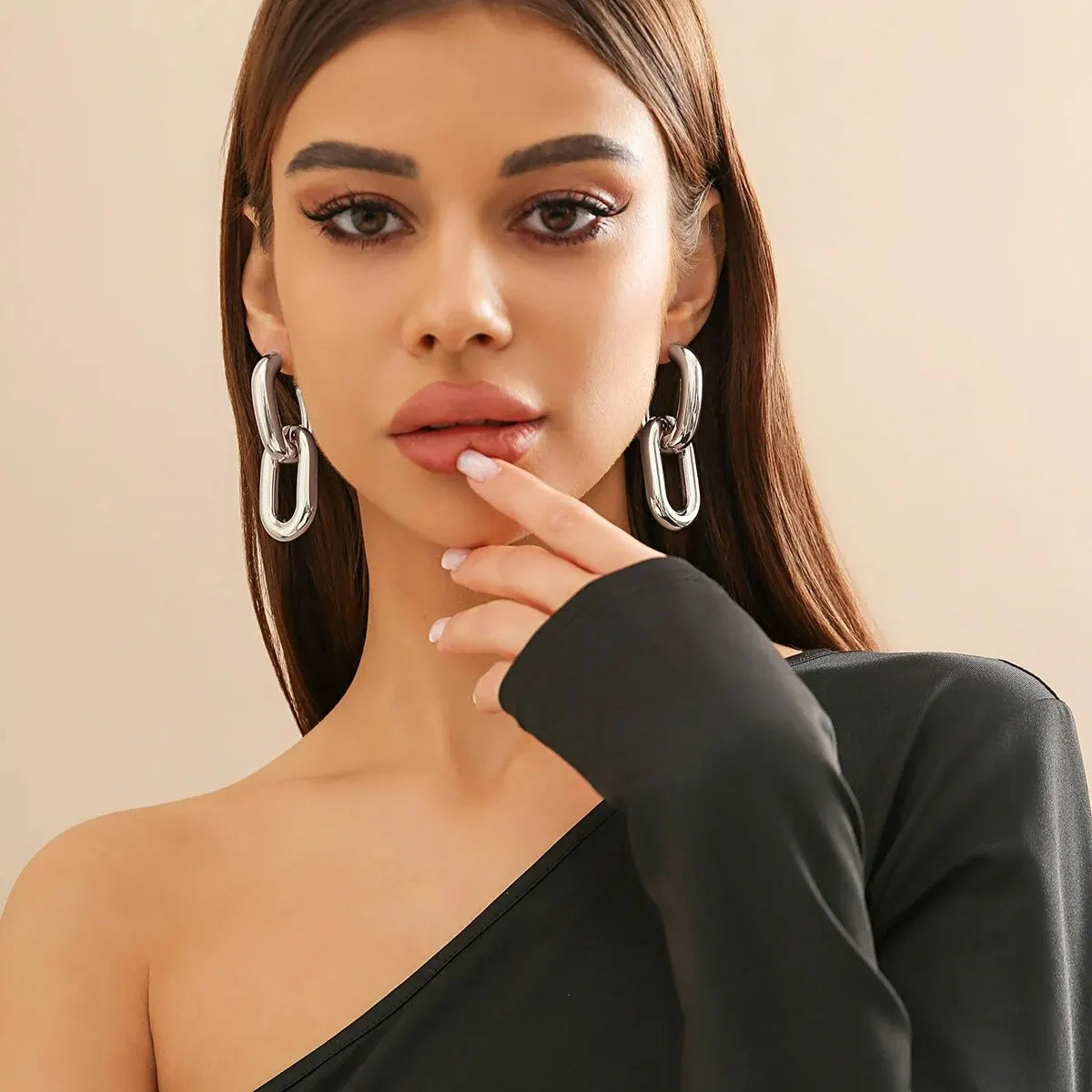 Geometric U Shape Hoop Earrings - Punk Metal Link Jewelry