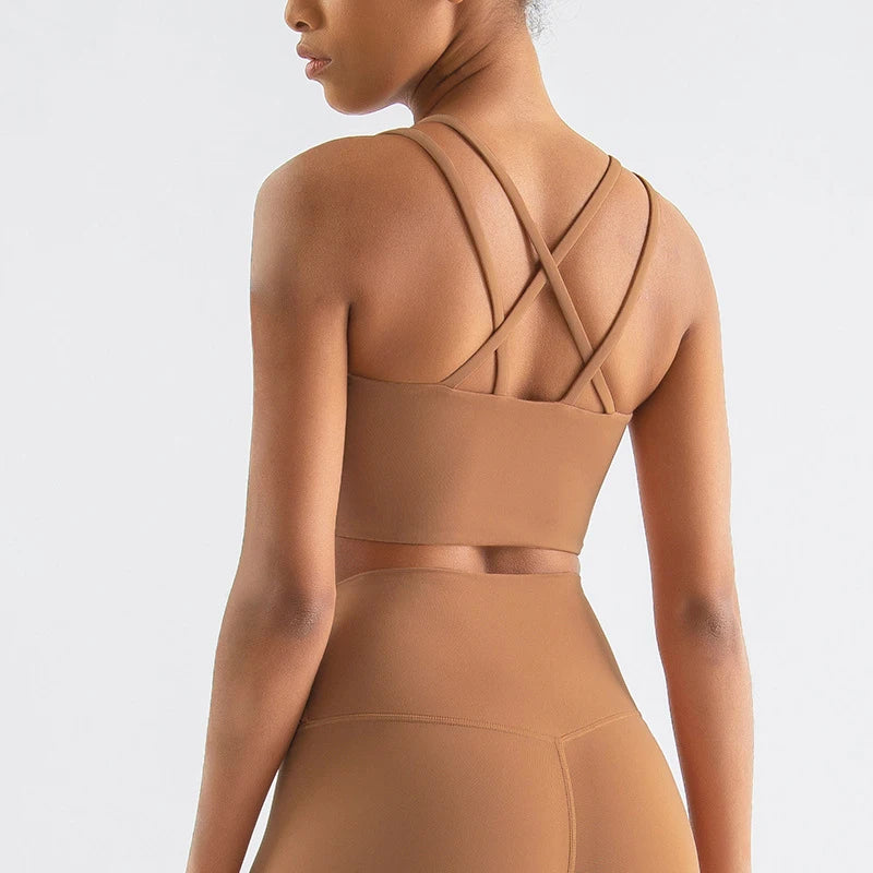 Nylon Cross Back Sports Bra - Elastic Yoga Gym Bralette