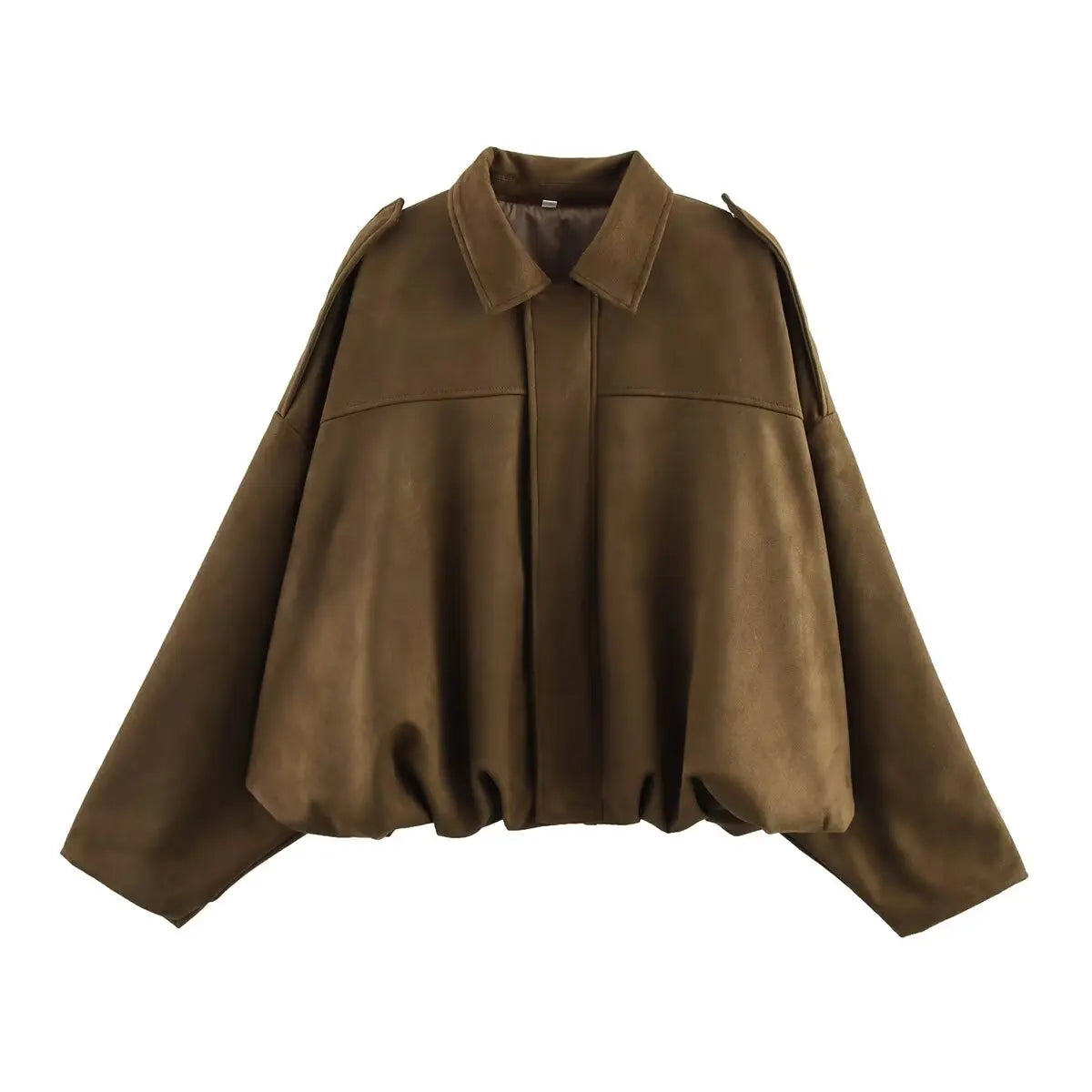 Suede Textured Bomber Jacket - Loose Lapel Casual Outerwear