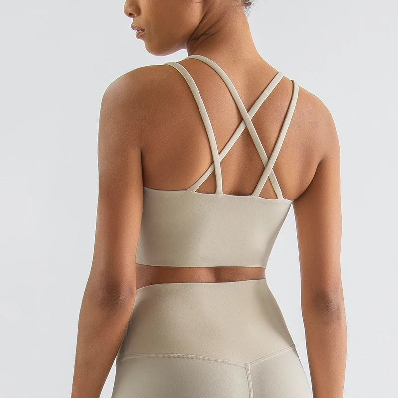 Nylon Cross Back Sports Bra - Elastic Yoga Gym Bralette