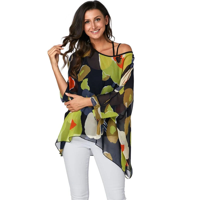 Plus Size Batwing Chiffon Blouse - Boho Loose Summer Shirt