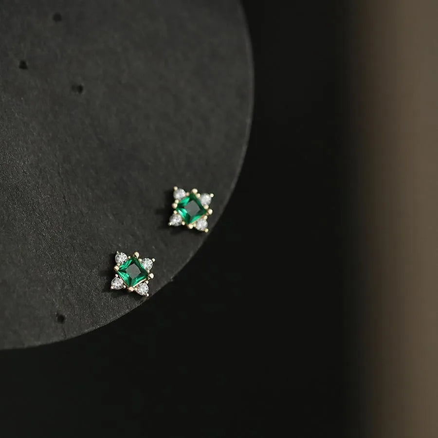 925 Silver Needle Zircon Stud Earrings - Gold Plated Crystal Jewelry