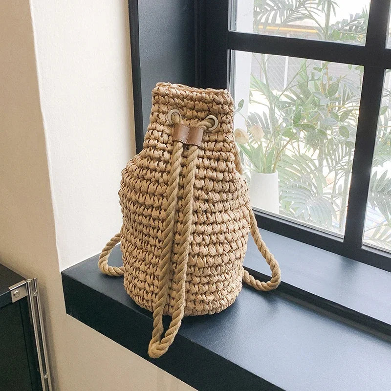 Straw Large Capacity Backpack - Simple Summer Woven Day Bag