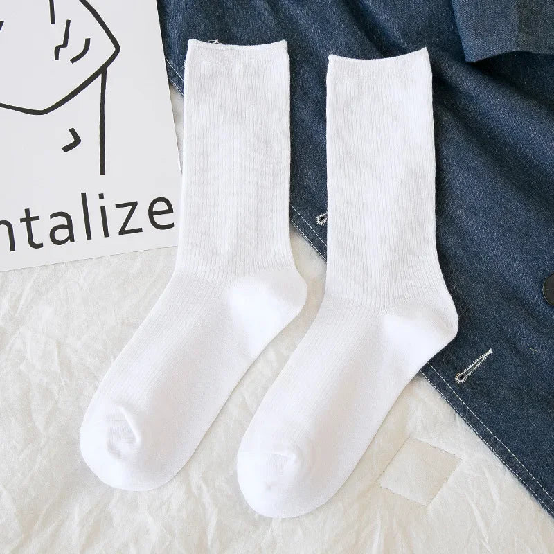 Solid Color Crew Socks - Breathable Preppy Korean Socks