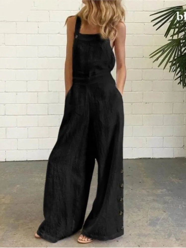 Sleeveless Loose Jumpsuit - Wide Leg Pockets Summer Outfit