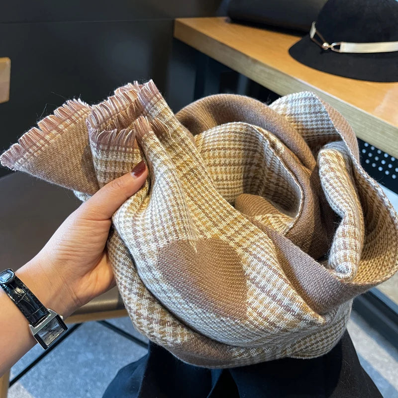 Double Side Heart Plaid Scarf - Thick Warm Winter Shawl
