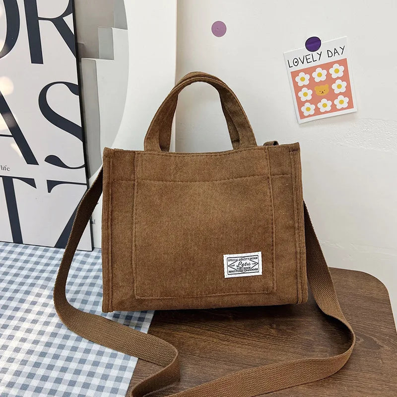 Corduroy Square Crossbody Tote Bag - Casual Travel Organizer Shoulder Bag