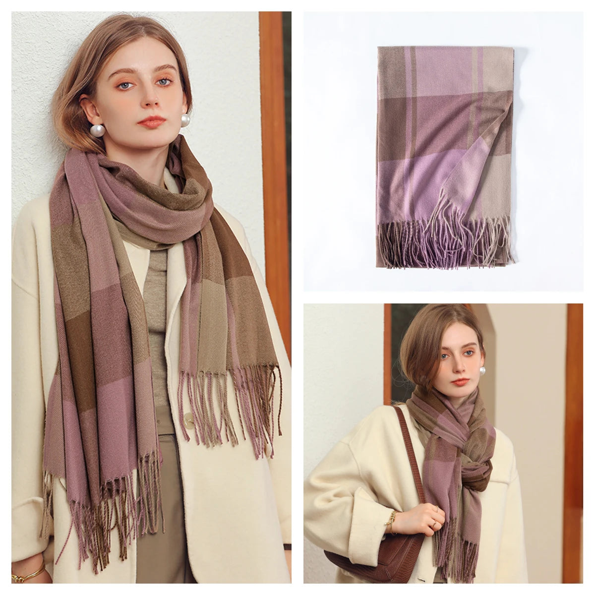 Classic Plaid Blanket Scarf - Cashmere-Feel Large Warm Shawl