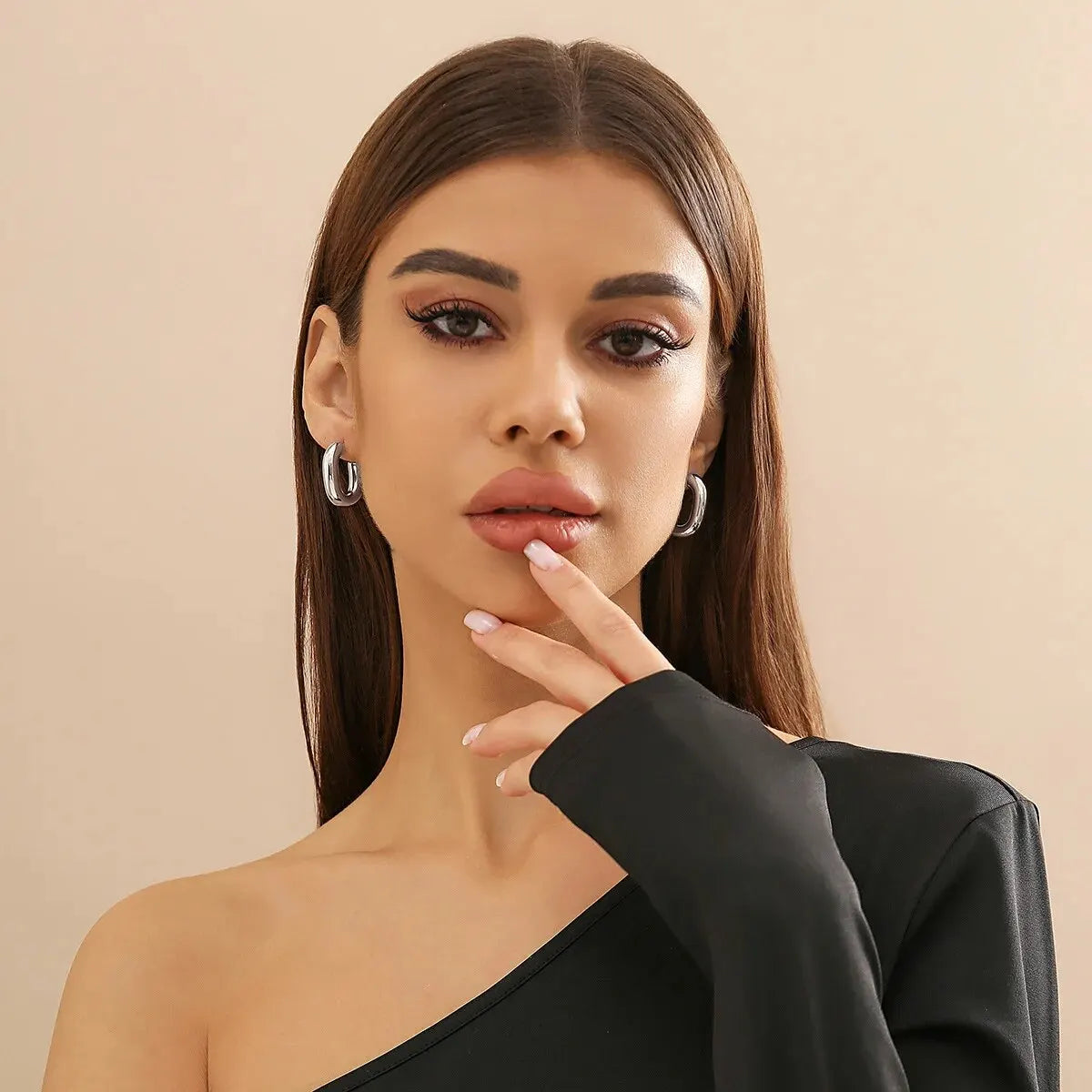 Geometric U Shape Hoop Earrings - Punk Metal Link Jewelry