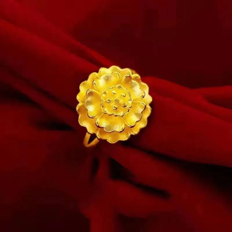 24K Gold Blooming Flower Ring - AU999 Gilt Statement Jewelry