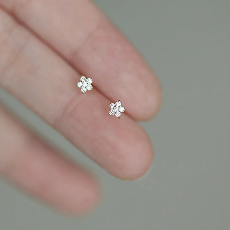 925 Silver Needle Zircon Stud Earrings - Gold Plated Crystal Jewelry
