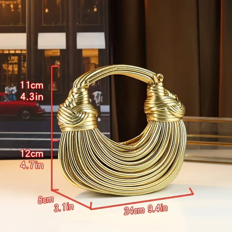 Handwoven Knotted Hobo Bag - Gold Silver Evening Clutch