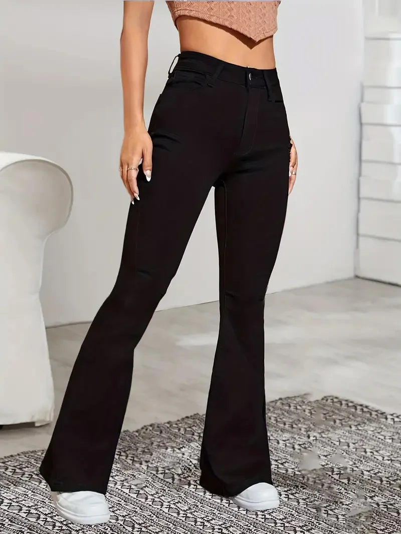 Flare Stretch Bell Bottom Jeans - Gray High Waist Y2K Denim