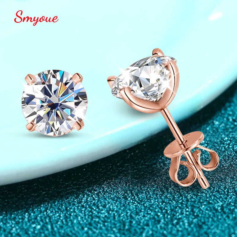 Moissanite Stud Earrings - Rose Gold Color 925 Silver Wedding Jewelry