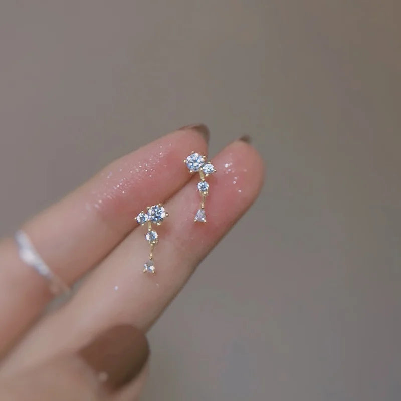 925 Silver Needle Zircon Stud Earrings - Gold Plated Crystal Jewelry