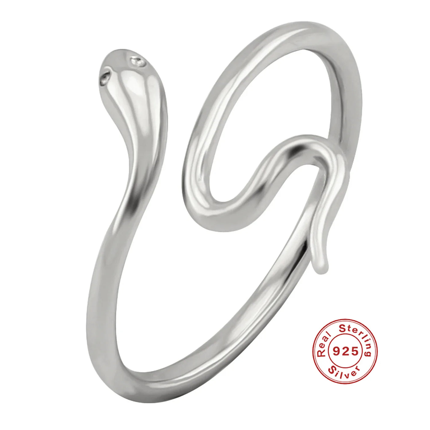 925 Sterling Silver Snake Ring - Open Adjustable Trendy Finger Ring