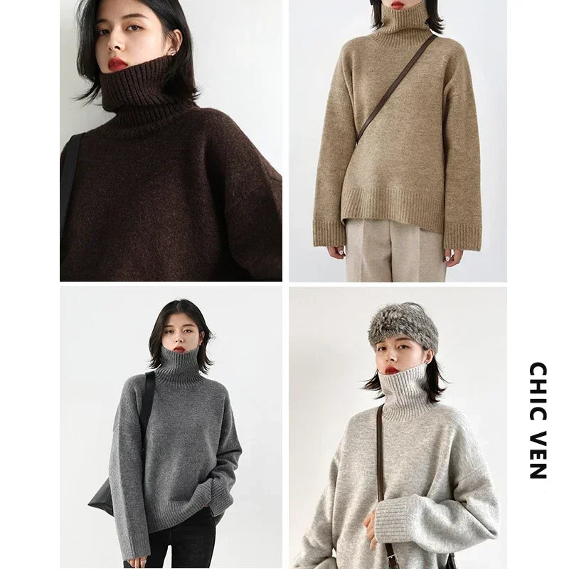 Korean Half High Collar Sweater - Loose Solid Autumn Pullover