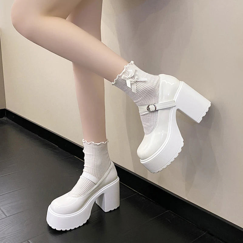Chunky Platform Mary Jane Pumps - Ankle Buckle Lolita High Heels