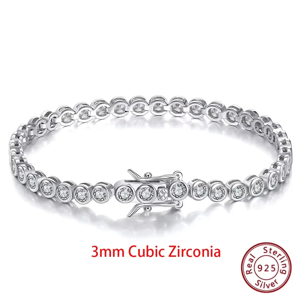925 Sterling Silver Clear CZ Tennis Bracelet - Shiny Layering Chain