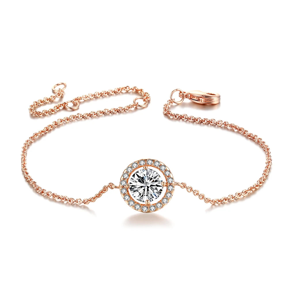 Round Cut Cubic Zirconia Bracelet - Rose Gold and Silver Tone Jewelry