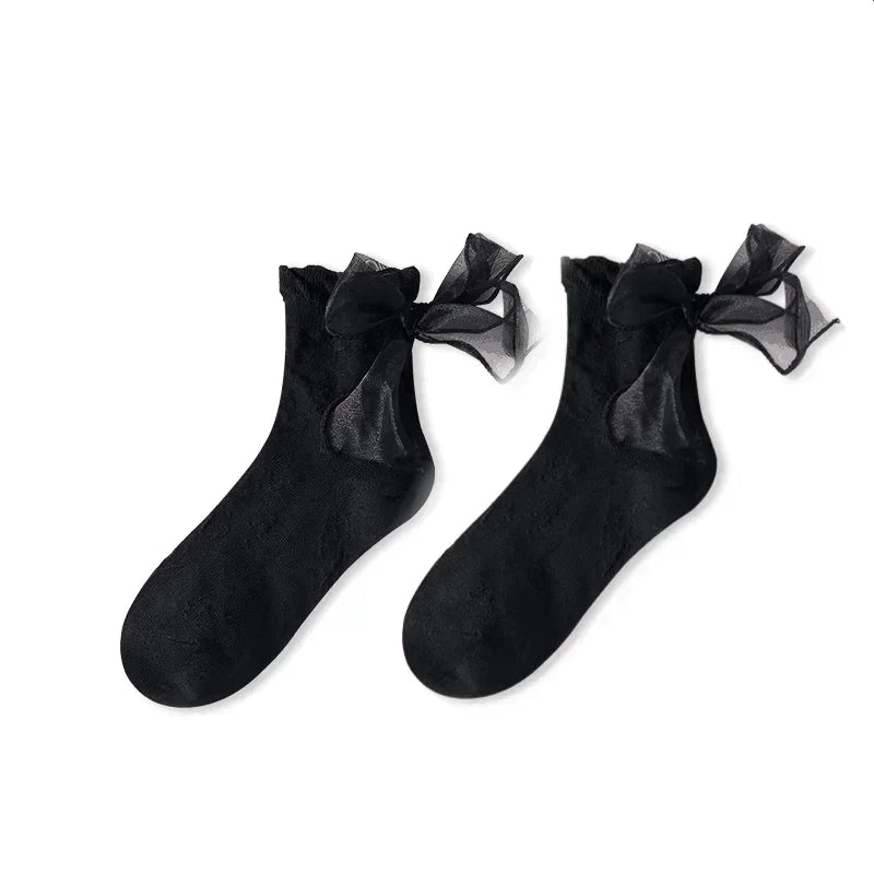 Lace Bow Ruffle Socks - Japanese Lolita Mid Tube Stockings
