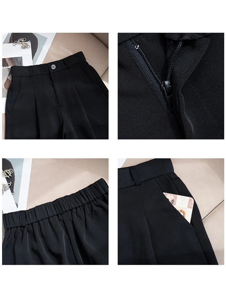Wide Leg Suit Shorts - High Waist Knee Length Office Summer Shorts