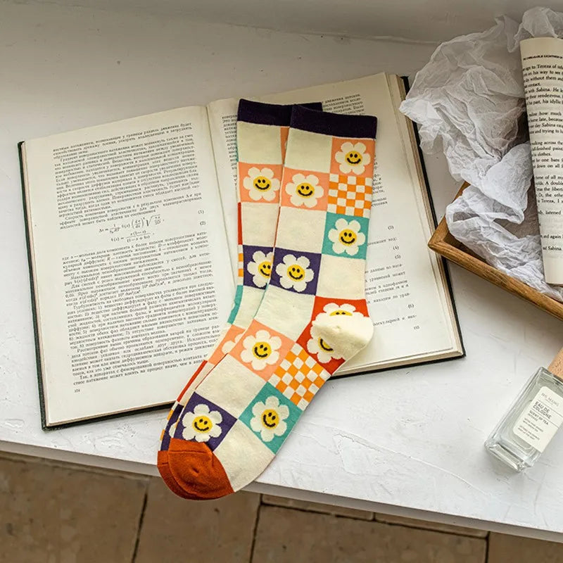Diamond Fruit Flower Long Socks - Cute Colorful Pattern Crew Pair