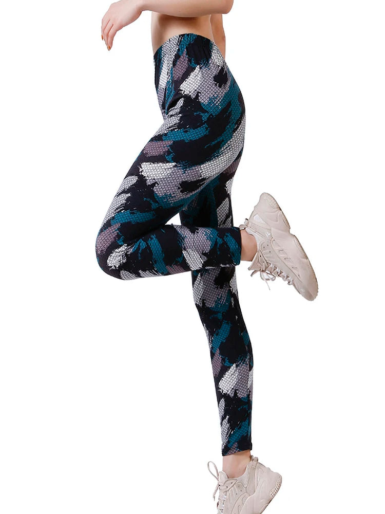 Graffiti Floral Print Leggings - Stretch Ankle-Length Everyday Tights
