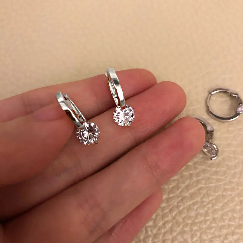 925 Silver Needle Zircon Stud Earrings - Gold Plated Crystal Jewelry