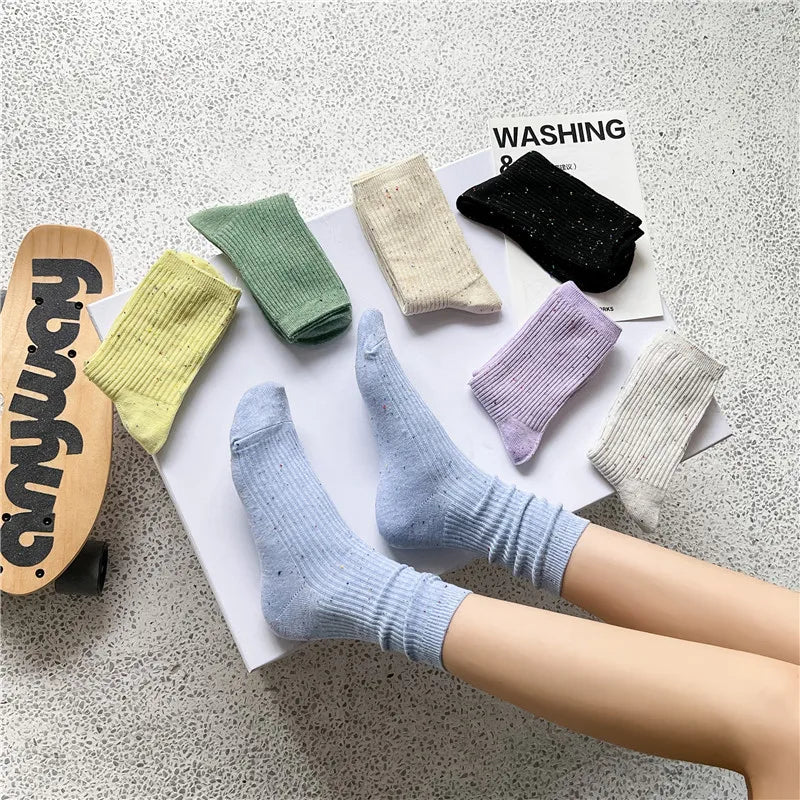Colorful Long Pile Socks - Breathable Japanese Casual Crew Socks