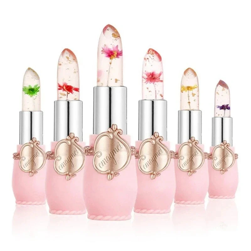 Crystal Flower Jelly Lip Balm Set - 6 Piece Color Changing Moisturizer