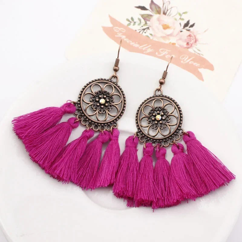 Bohemian Tassel Drop Earrings - Ethnic Red Sector Party Jewelry