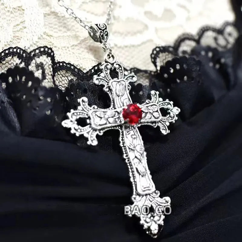 Y2K Crystal Cross Pendant Necklace - Gothic Clavicle Chain Jewelry