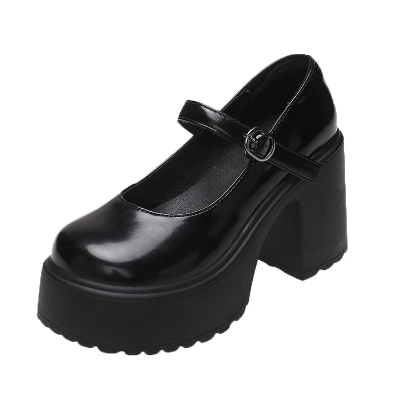 Chunky Platform Mary Jane Pumps - Ankle Buckle Lolita High Heels