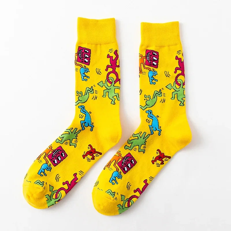 Cartoon Flamingo Cotton Crew Socks - Funny Harajuku Casual Pair