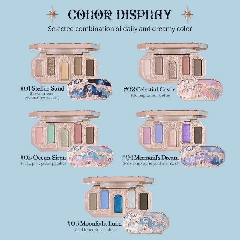 Moonlight Mermaid 5 Color Eyeshadow Palette - Matte Shimmer Glitter Makeup