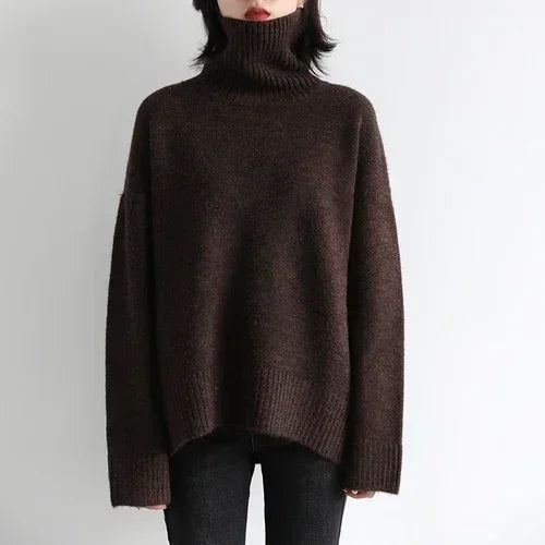 Korean Half High Collar Sweater - Loose Solid Autumn Pullover